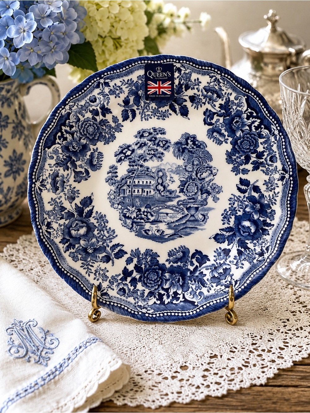 Queen’s Tonquin Blue Dinner‎ Plate 10” Made in England Transferware Earthenware